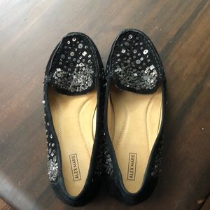 Black suede jeweled loafers